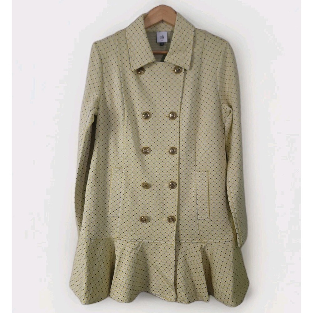 Cabi Women's Coat Jacket M Yellow Hobnob Peplum Double Breasted Long Sleeve NWOT